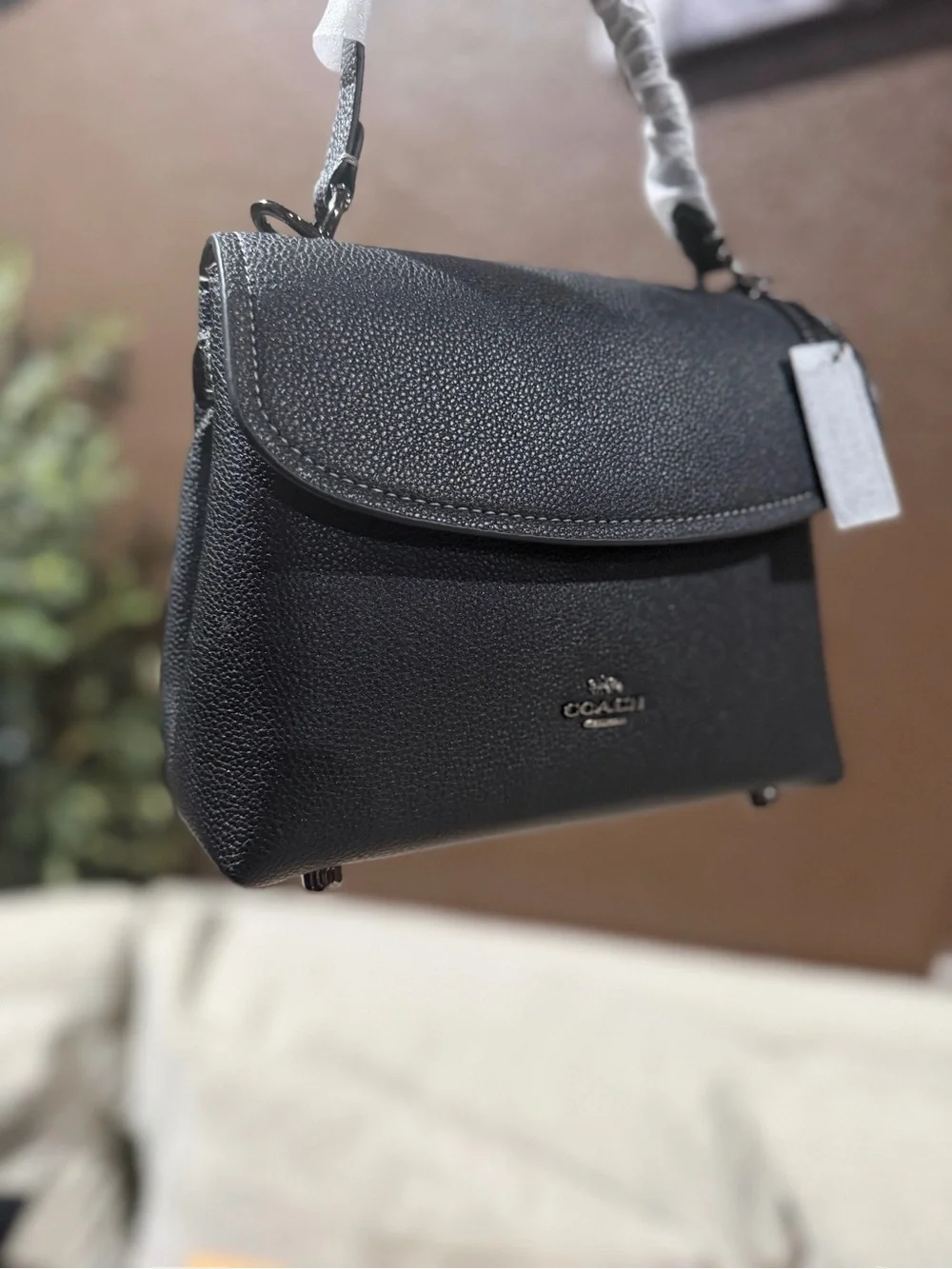 Coach Emory Black Pebbled Leather Shoulder Bag with Top Handle